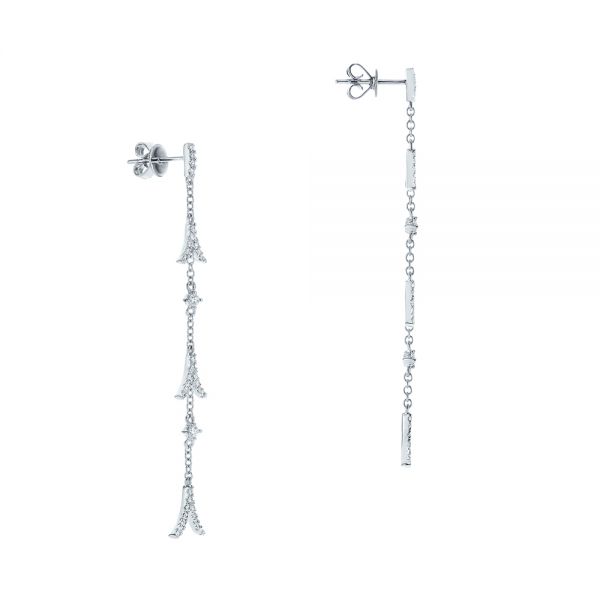 14k White Gold Diamond Arrow Drop Earrings - Front View - 105327