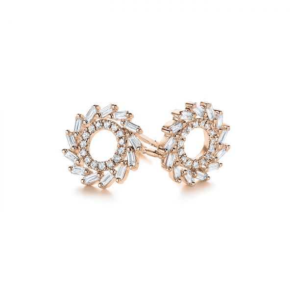 14k Rose Gold 14k Rose Gold Diamond Baguette Circle Stud Earrings - Front View -  105949