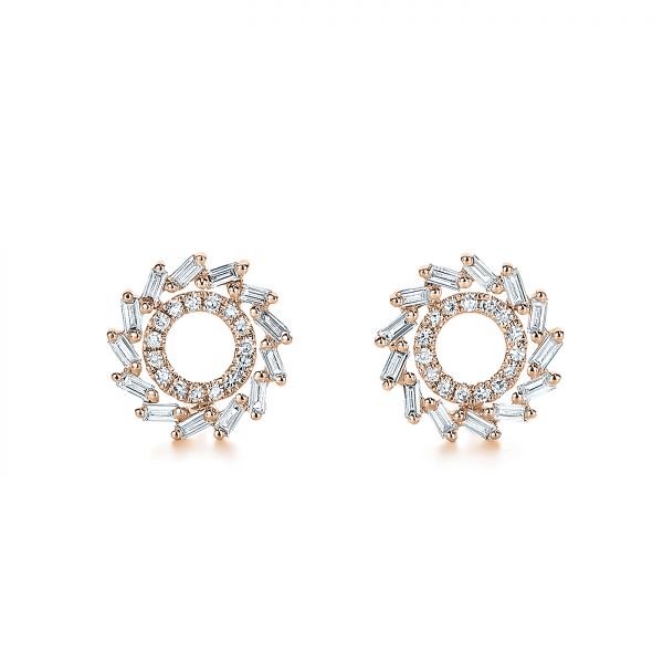 18k Rose Gold 18k Rose Gold Diamond Baguette Circle Stud Earrings - Three-Quarter View -  105949