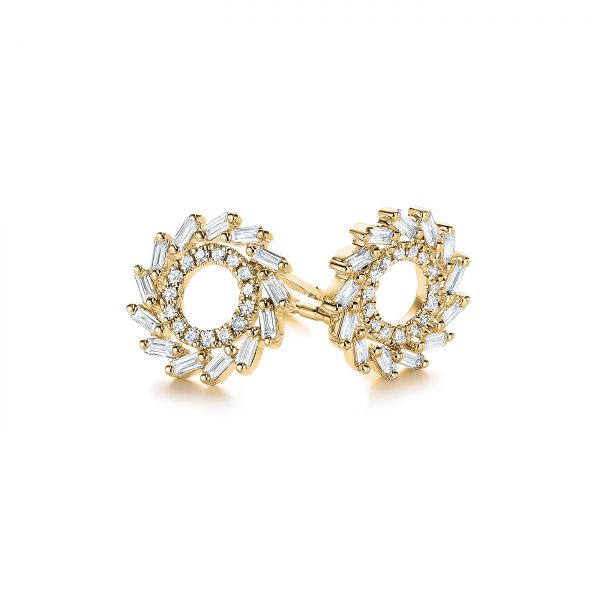 18k Yellow Gold 18k Yellow Gold Diamond Baguette Circle Stud Earrings - Front View -  105949