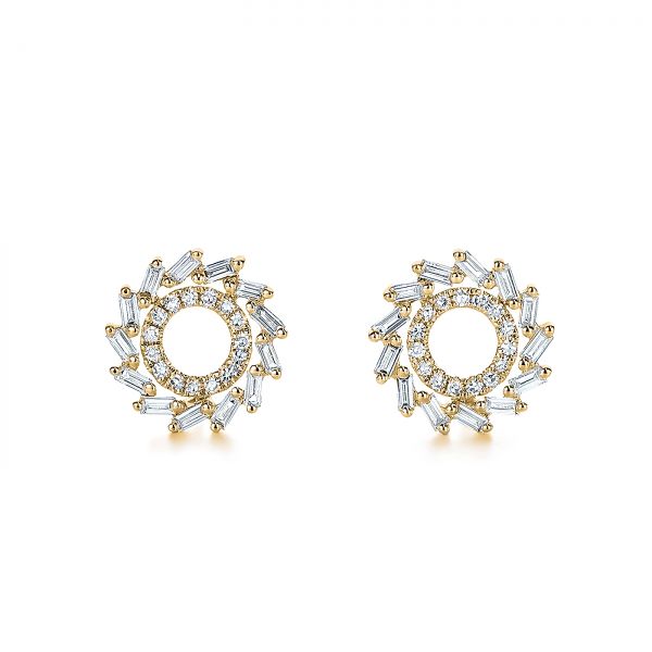 14k Yellow Gold 14k Yellow Gold Diamond Baguette Circle Stud Earrings - Three-Quarter View -  105949
