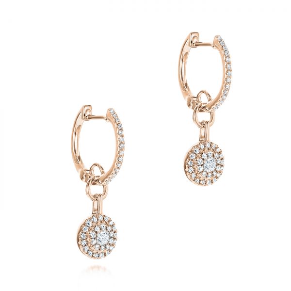 14k Rose Gold 14k Rose Gold Diamond Dangling Huggie Earrings - Front View - 105947