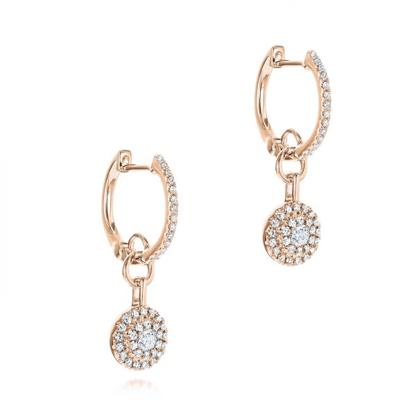 14k Rose Gold 14k Rose Gold Diamond Dangling Huggie Earrings - Front View -  105947