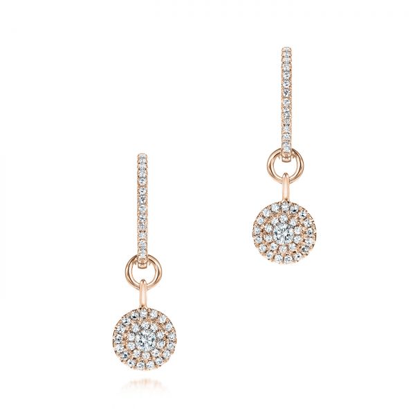 18k Rose Gold 18k Rose Gold Diamond Dangling Huggie Earrings - Three-Quarter View -  105947