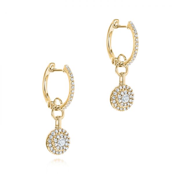 14k Yellow Gold 14k Yellow Gold Diamond Dangling Huggie Earrings - Front View -  105947