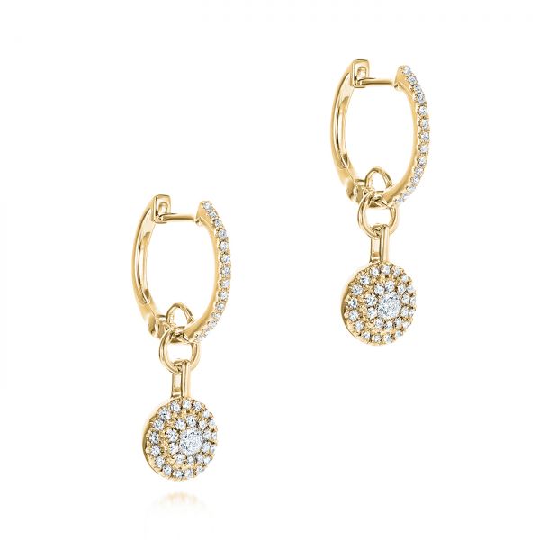 14k Yellow Gold 14k Yellow Gold Diamond Dangling Huggie Earrings - Front View - 105947