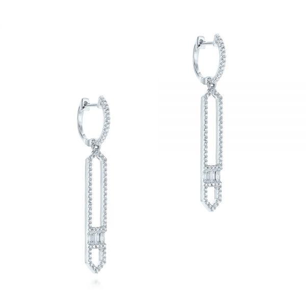 14k White Gold Diamond Earrings - Front View - 105345