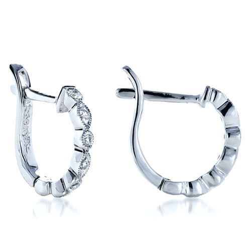 18k White Gold Diamond Earrings - Front View -  1179