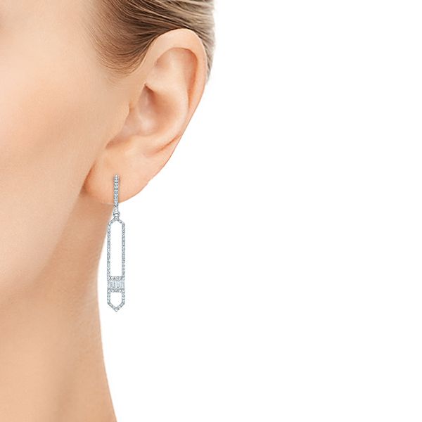 14k White Gold Diamond Earrings - Hand View - 105345