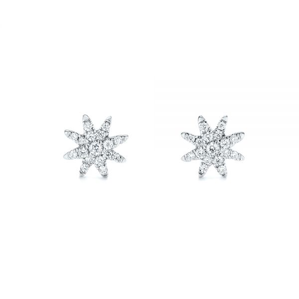 14k White Gold Diamond Earrings - Front View -  103693