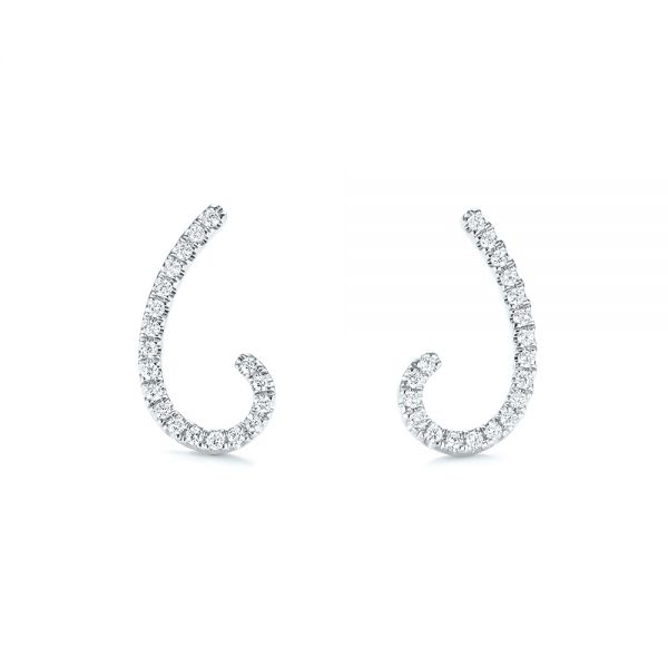 14k White Gold Diamond Earrings - Front View -  103695