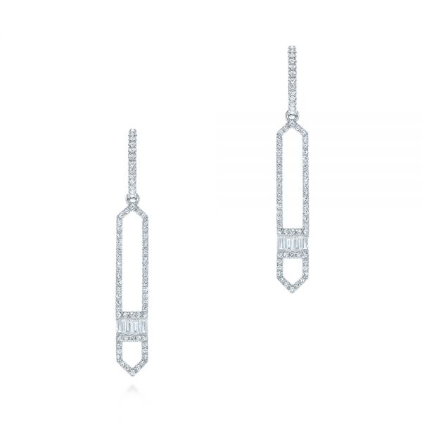 14k White Gold Diamond Earrings - Three-Quarter View -  105345