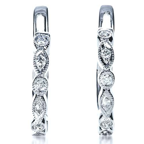 18k White Gold Diamond Earrings - Three-Quarter View -  1179