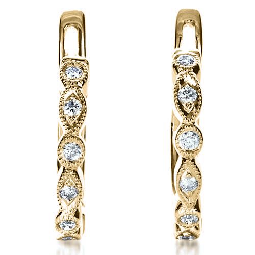 14k Yellow Gold 14k Yellow Gold Diamond Earrings - Three-Quarter View -  1179