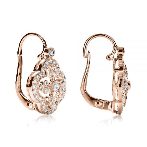 18k Rose Gold 18k Rose Gold Diamond Filigree Earrings - Front View -  1181