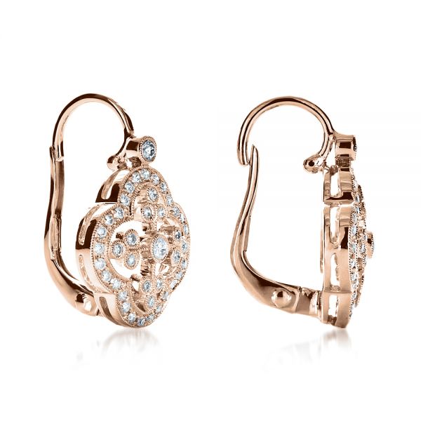 18k Rose Gold 18k Rose Gold Diamond Filigree Earrings - Front View - 1181