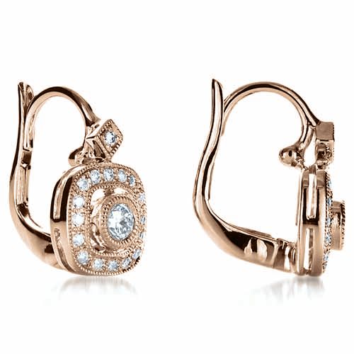14k Rose Gold 14k Rose Gold Diamond Filigree Earrings - Front View -  1182