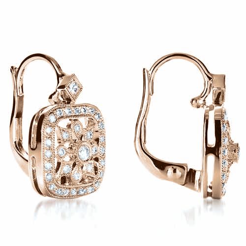 14k Rose Gold 14k Rose Gold Diamond Filigree Earrings - Front View -  1183