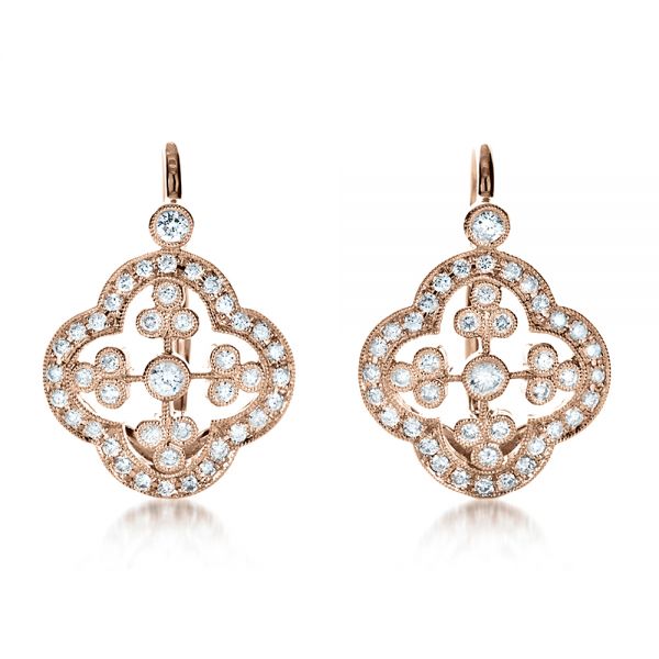 18k Rose Gold 18k Rose Gold Diamond Filigree Earrings - Three-Quarter View -  1181