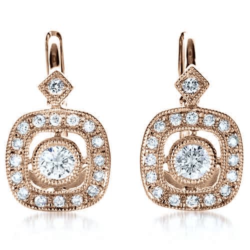 14k Rose Gold 14k Rose Gold Diamond Filigree Earrings - Three-Quarter View -  1182