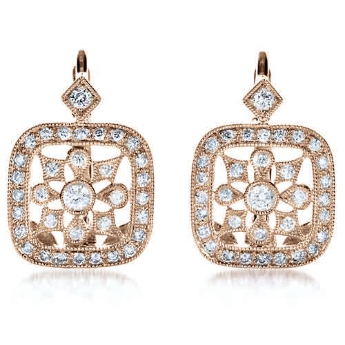14k Rose Gold 14k Rose Gold Diamond Filigree Earrings - Three-Quarter View -  1183