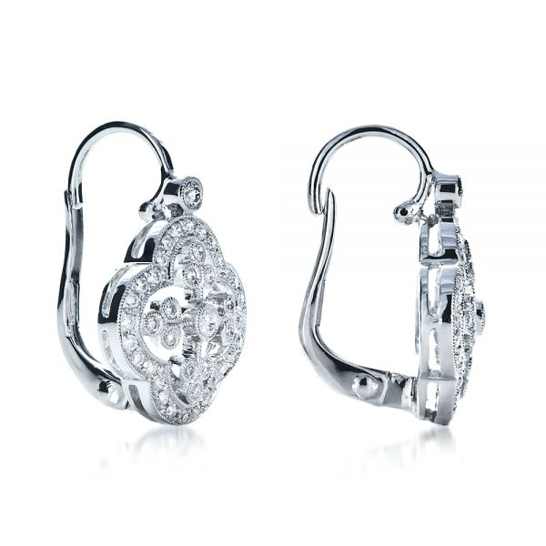 14k White Gold Diamond Filigree Earrings - Front View -  1181