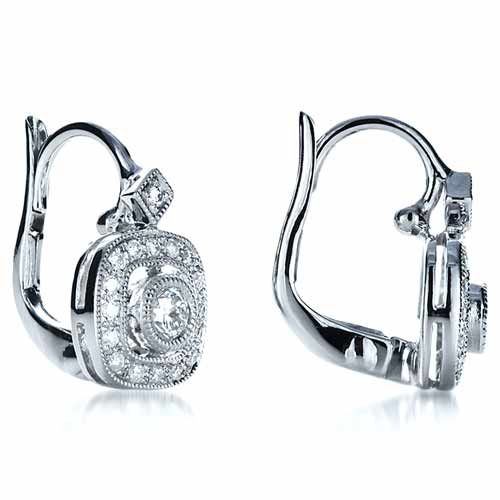 18k White Gold 18k White Gold Diamond Filigree Earrings - Front View -  1182