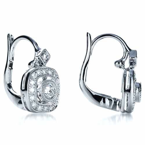 14k White Gold Diamond Filigree Earrings - Front View - 1182