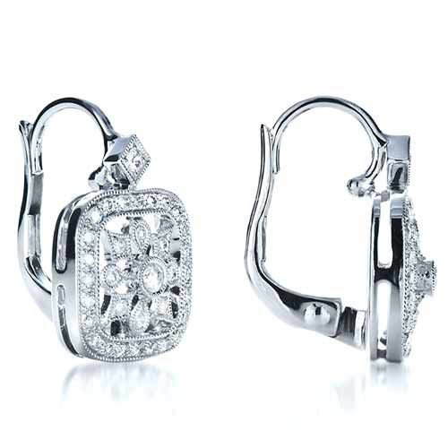 18k White Gold 18k White Gold Diamond Filigree Earrings - Front View -  1183