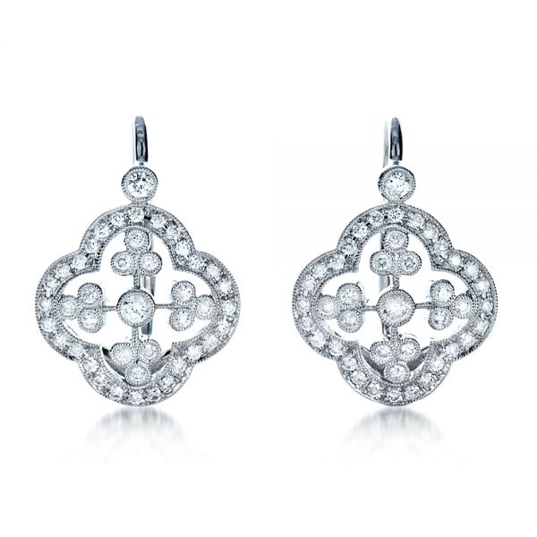 14k White Gold Diamond Filigree Earrings - Three-Quarter View -  1181
