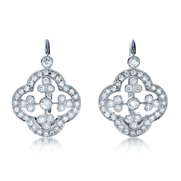 18k White Gold 18k White Gold Diamond Filigree Earrings - Three-Quarter View -  1181