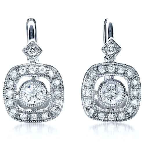  Platinum Platinum Diamond Filigree Earrings - Three-Quarter View -  1182