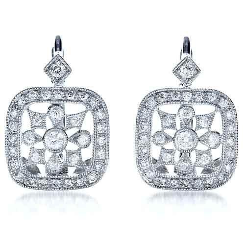 18k White Gold 18k White Gold Diamond Filigree Earrings - Three-Quarter View -  1183