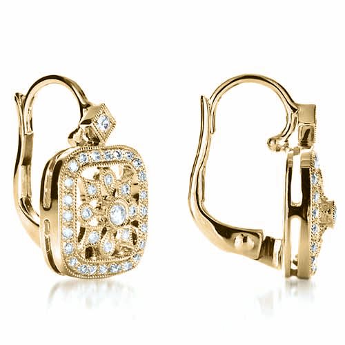 18k Yellow Gold 18k Yellow Gold Diamond Filigree Earrings - Front View -  1183