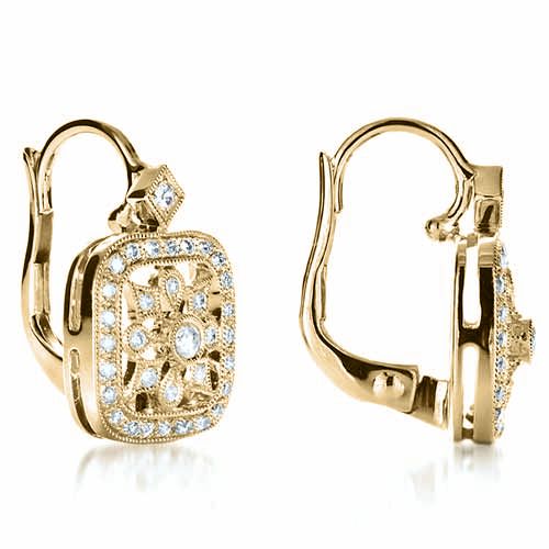 14k Yellow Gold 14k Yellow Gold Diamond Filigree Earrings - Front View -  1183