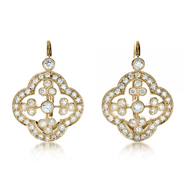 14k Yellow Gold 14k Yellow Gold Diamond Filigree Earrings - Three-Quarter View -  1181