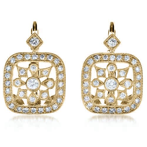 18k Yellow Gold 18k Yellow Gold Diamond Filigree Earrings - Three-Quarter View -  1183