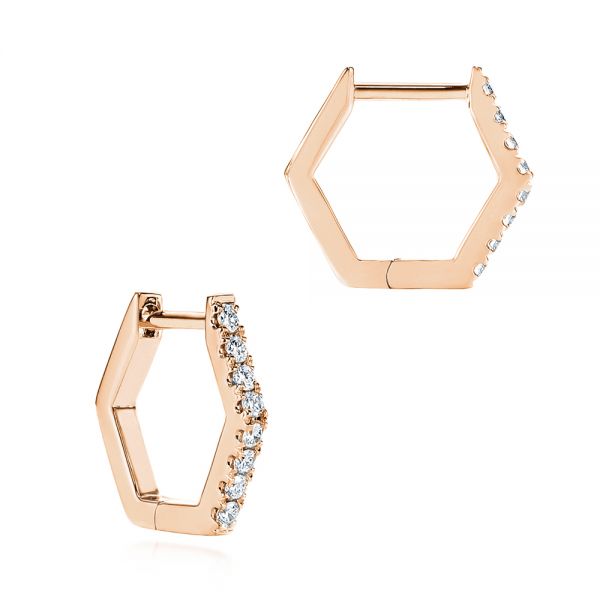 18k Rose Gold 18k Rose Gold Diamond Geometric Hexagon Hoop Earrings - Front View -  105993