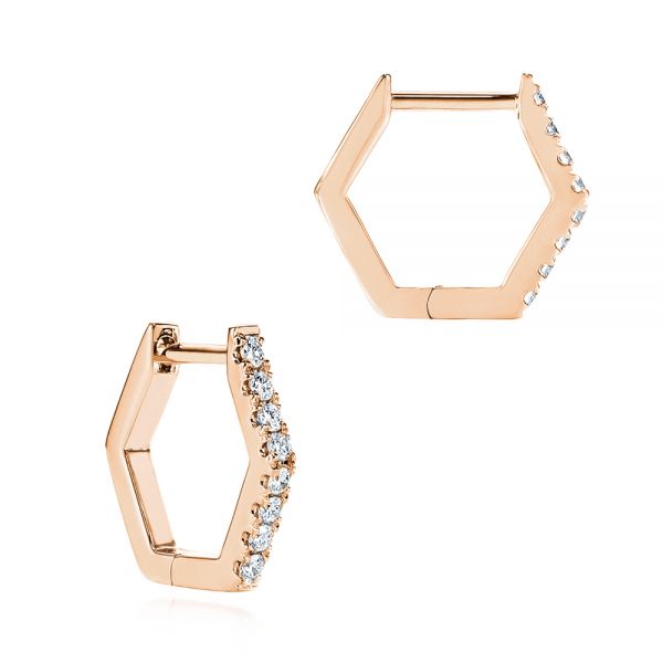 14k Rose Gold 14k Rose Gold Diamond Geometric Hexagon Hoop Earrings - Front View - 105993
