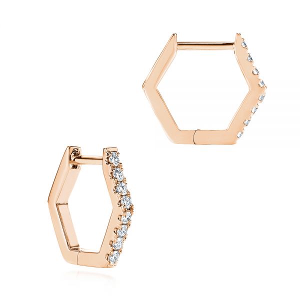 14k Rose Gold 14k Rose Gold Diamond Geometric Hexagon Hoop Earrings - Front View -  105993