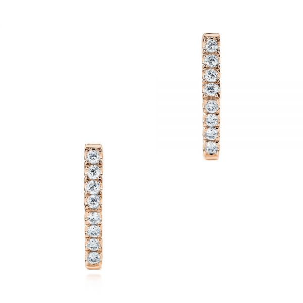 18k Rose Gold 18k Rose Gold Diamond Geometric Hexagon Hoop Earrings - Three-Quarter View -  105993