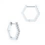 14k White Gold Diamond Geometric Hexagon Hoop Earrings - Front View -  105993 - Thumbnail
