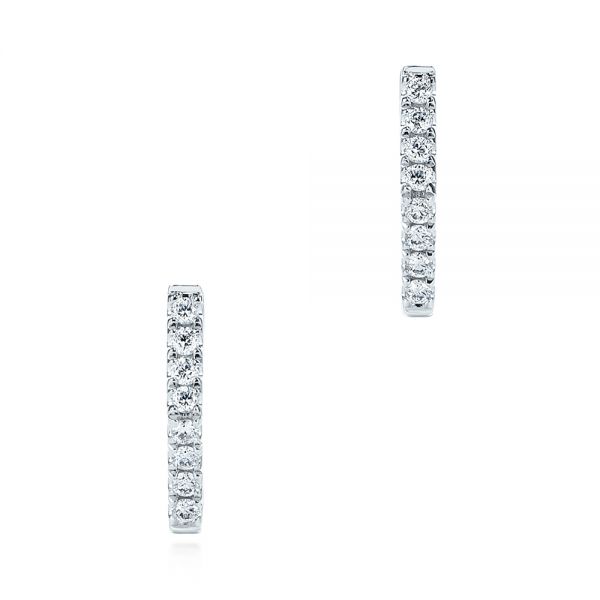 14k White Gold Diamond Geometric Hexagon Hoop Earrings - Three-Quarter View -  105993