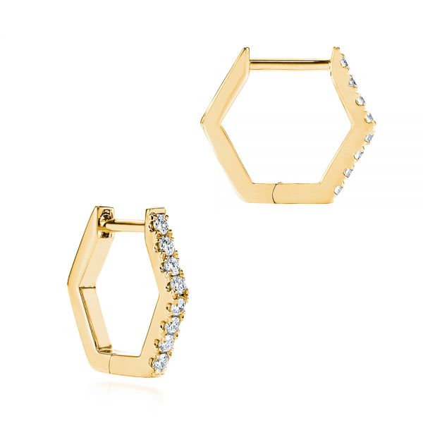 14k Yellow Gold 14k Yellow Gold Diamond Geometric Hexagon Hoop Earrings - Front View - 105993