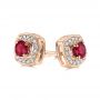 18k Rose Gold 18k Rose Gold Diamond Halo And Ruby Earrings - Front View -  104016 - Thumbnail