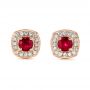 18k Rose Gold 18k Rose Gold Diamond Halo And Ruby Earrings - Three-Quarter View -  104016 - Thumbnail