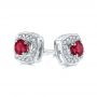 18k White Gold 18k White Gold Diamond Halo And Ruby Earrings - Front View -  104016 - Thumbnail