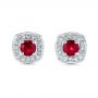 14k White Gold Diamond Halo And Ruby Earrings - Three-Quarter View -  104016 - Thumbnail
