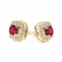 18k Yellow Gold 18k Yellow Gold Diamond Halo And Ruby Earrings - Front View -  104016 - Thumbnail