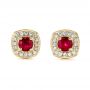 18k Yellow Gold 18k Yellow Gold Diamond Halo And Ruby Earrings - Three-Quarter View -  104016 - Thumbnail